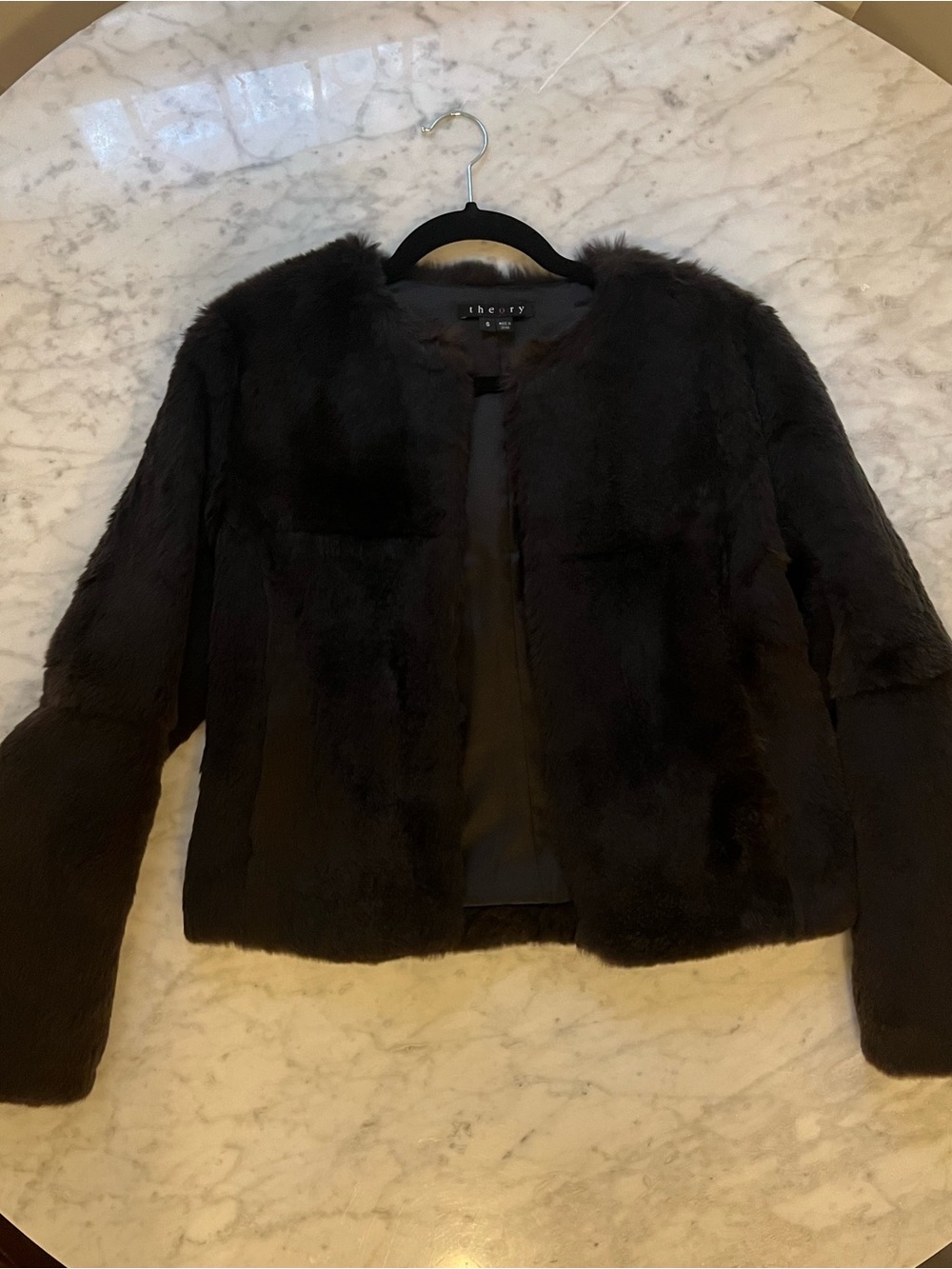 Theory chocolate genuine rabbit fur jacket